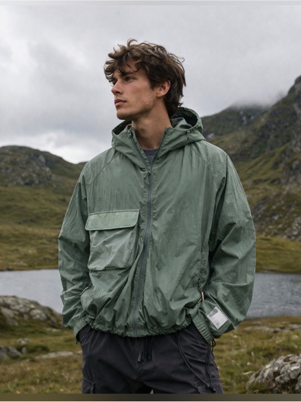 Reese Cooper Sage Green Hooded Windbreaker Jacket